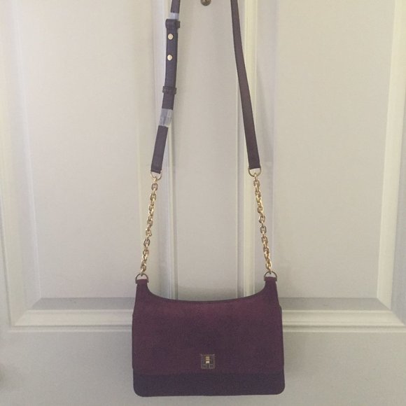 Michael Kors Natalie Leather & Suede Plum Medium Chain Messenger Bag/$378 RETAIL - Picture 2 of 11